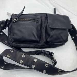 Free People Black Textured Leather Bag Wade Sling